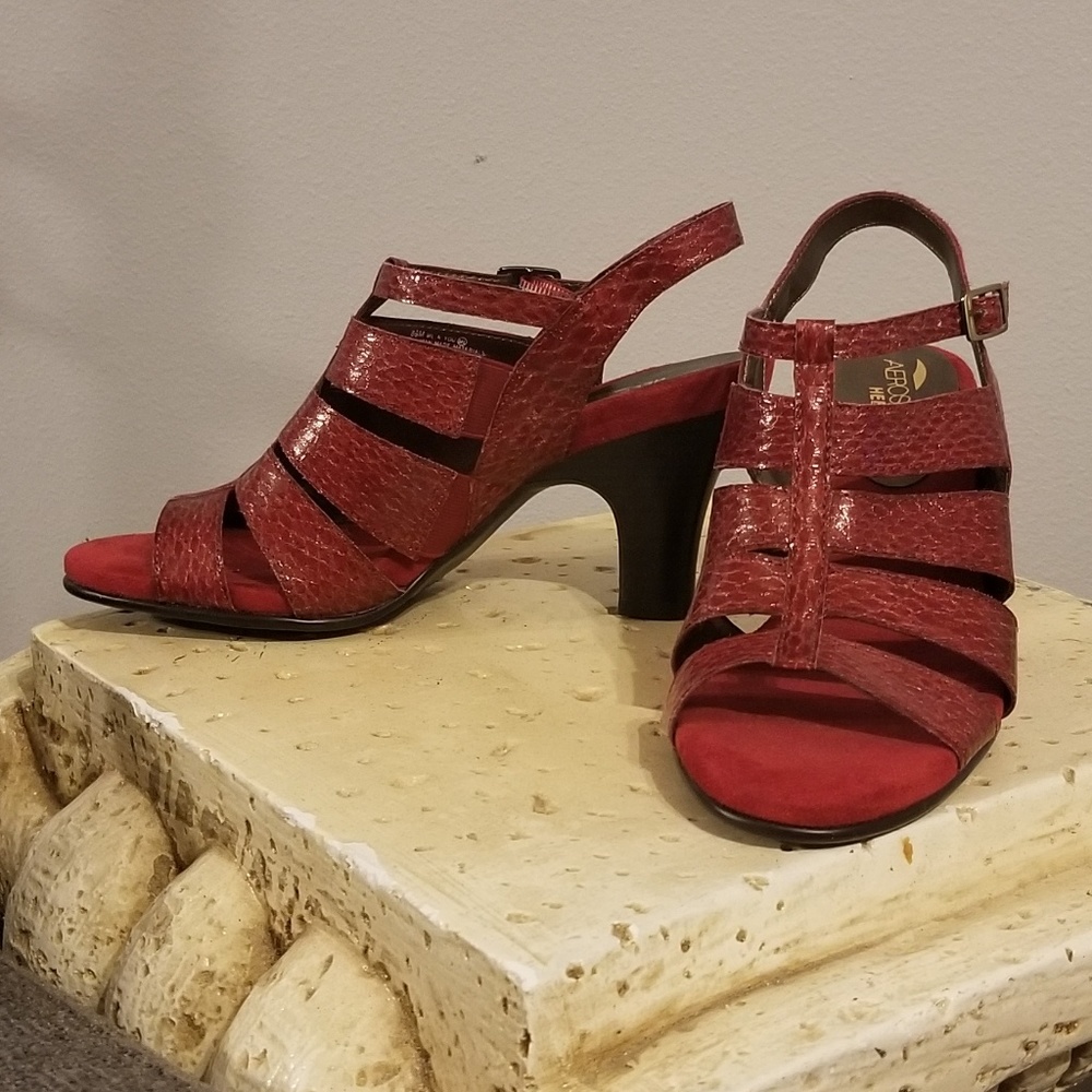 AEROSOLES Heelrest Red Leather Sandals